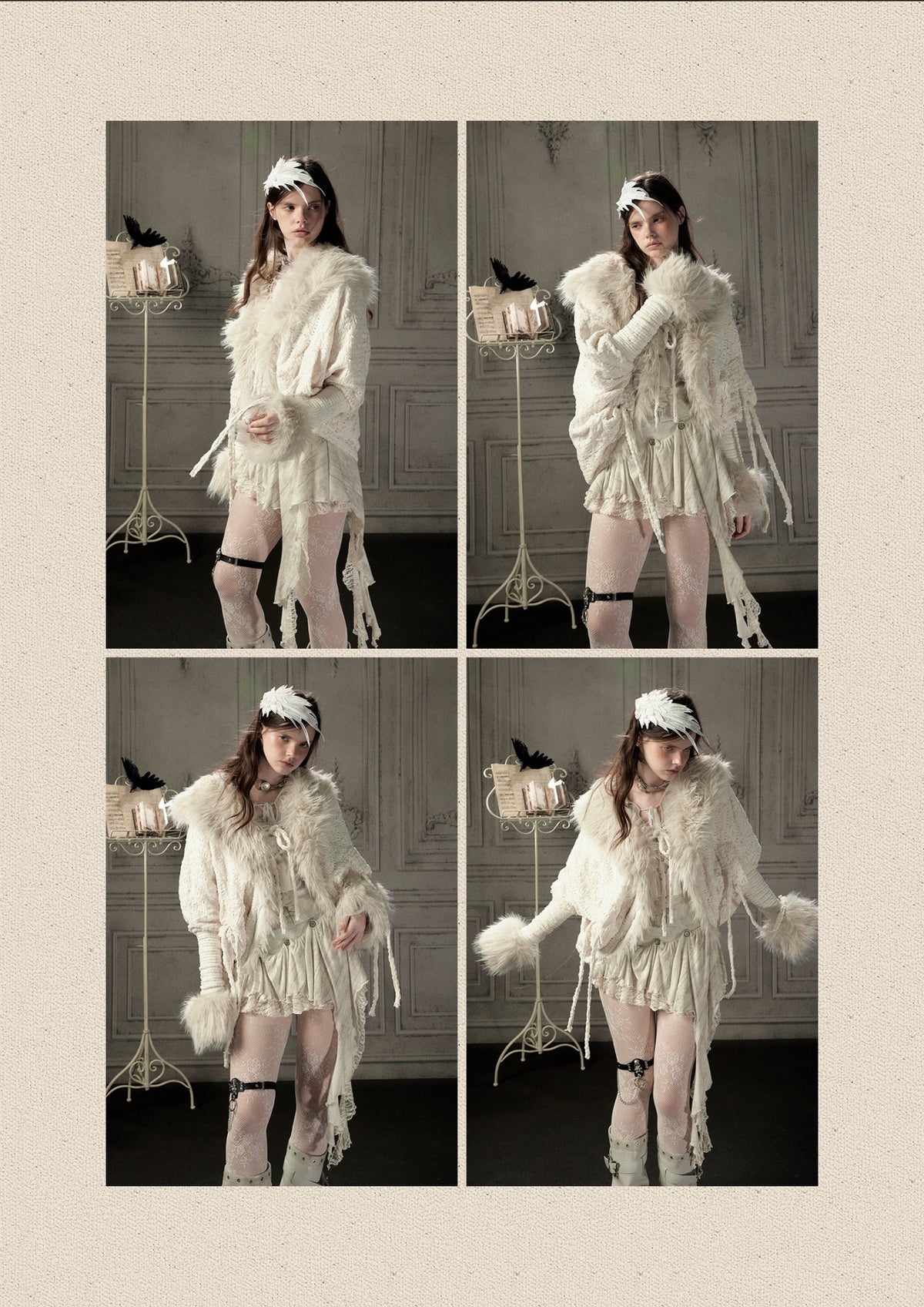 Bat Sleeve Beige Fur Collar Knit Jacket【s0000018936】
