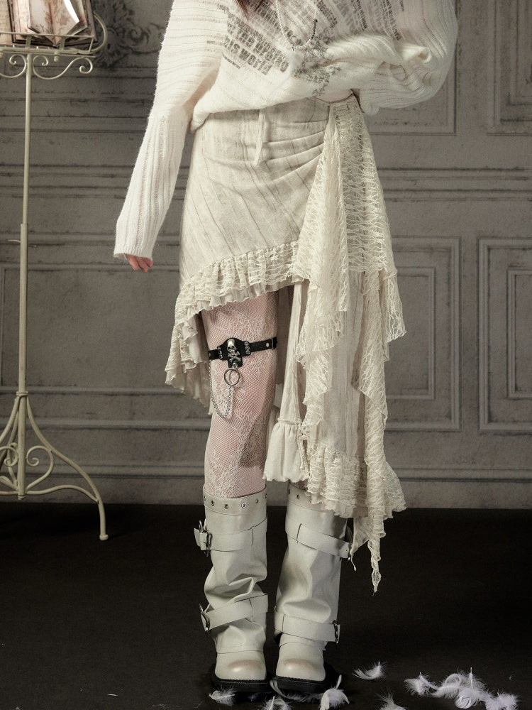 Lace Patchwork Beige Irregular Short Skirt【s0000018937】