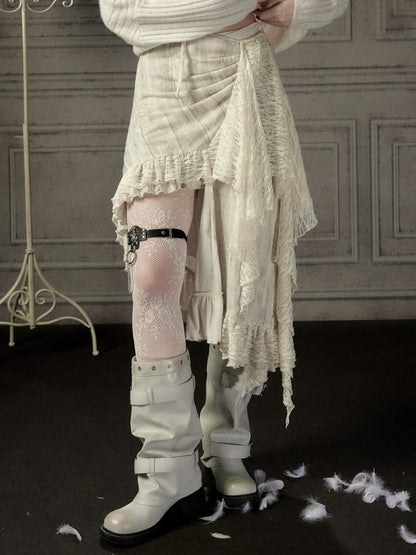 Lace Patchwork Beige Irregular Short Skirt【s0000018937】