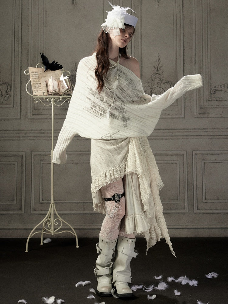Lace Patchwork Beige Irregular Short Skirt【s0000018937】
