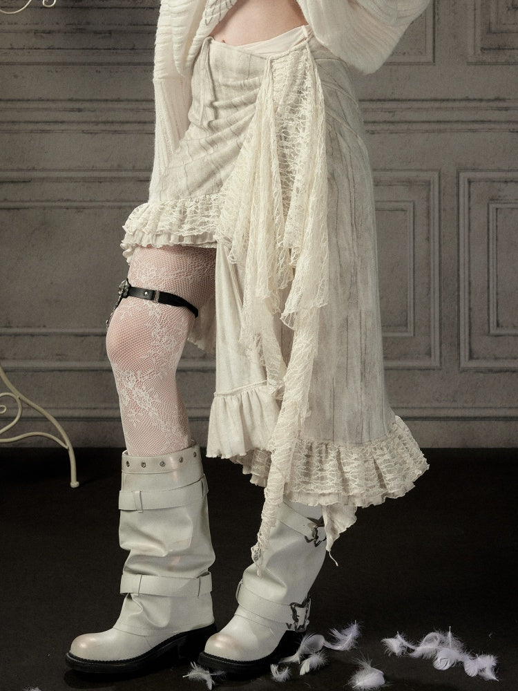 Lace Patchwork Beige Irregular Short Skirt【s0000018937】