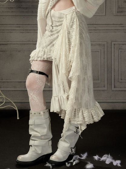 Lace Patchwork Beige Irregular Short Skirt【s0000018937】