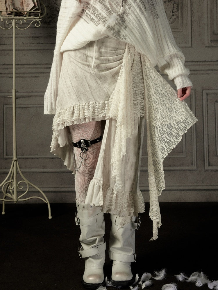 Lace Patchwork Beige Irregular Short Skirt【s0000018937】