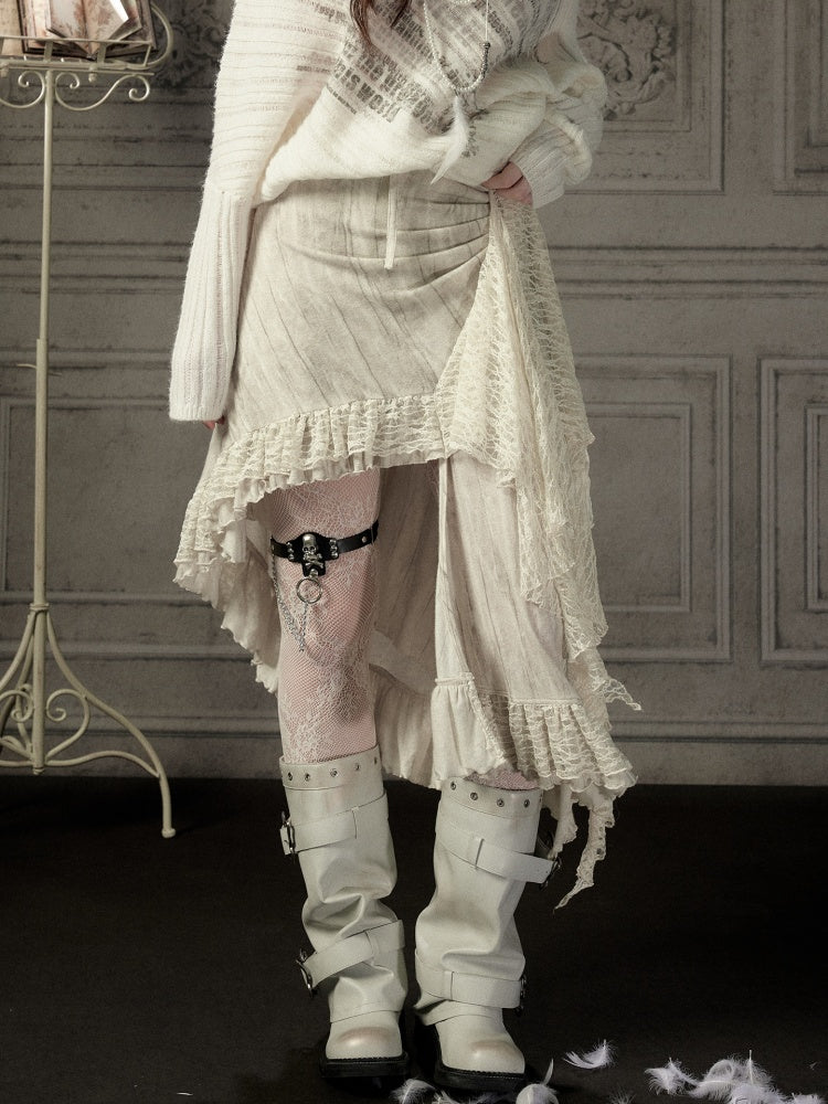 Lace Patchwork Beige Irregular Short Skirt【s0000018937】