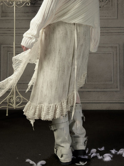 Lace Patchwork Beige Irregular Short Skirt【s0000018937】