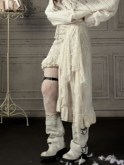 Lace Patchwork Beige Irregular Short Skirt【s0000018937】