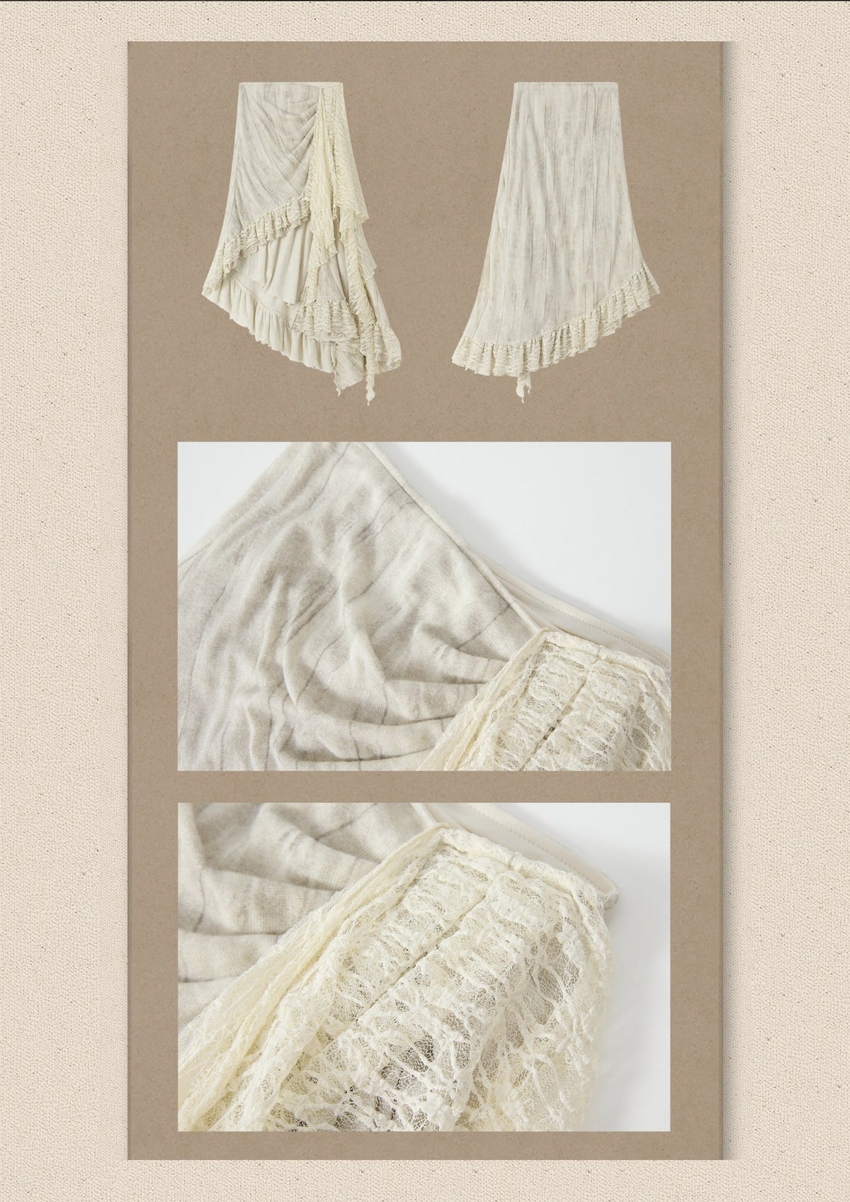 Lace Patchwork Beige Irregular Short Skirt【s0000018937】