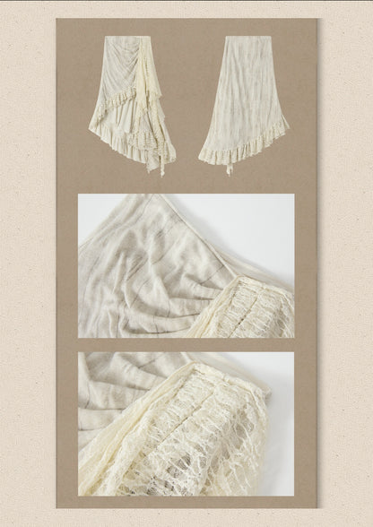 Lace Patchwork Beige Irregular Short Skirt【s0000018937】