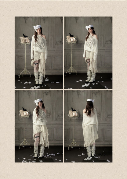 Lace Patchwork Beige Irregular Short Skirt【s0000018937】