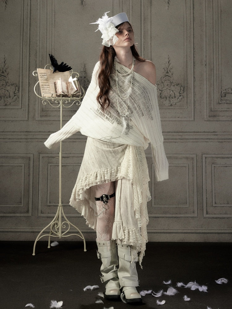 Lace Patchwork Beige Irregular Short Skirt【s0000018937】