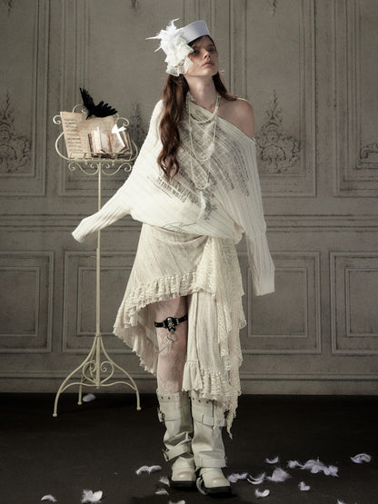 Lace Patchwork Beige Irregular Short Skirt【s0000018937】
