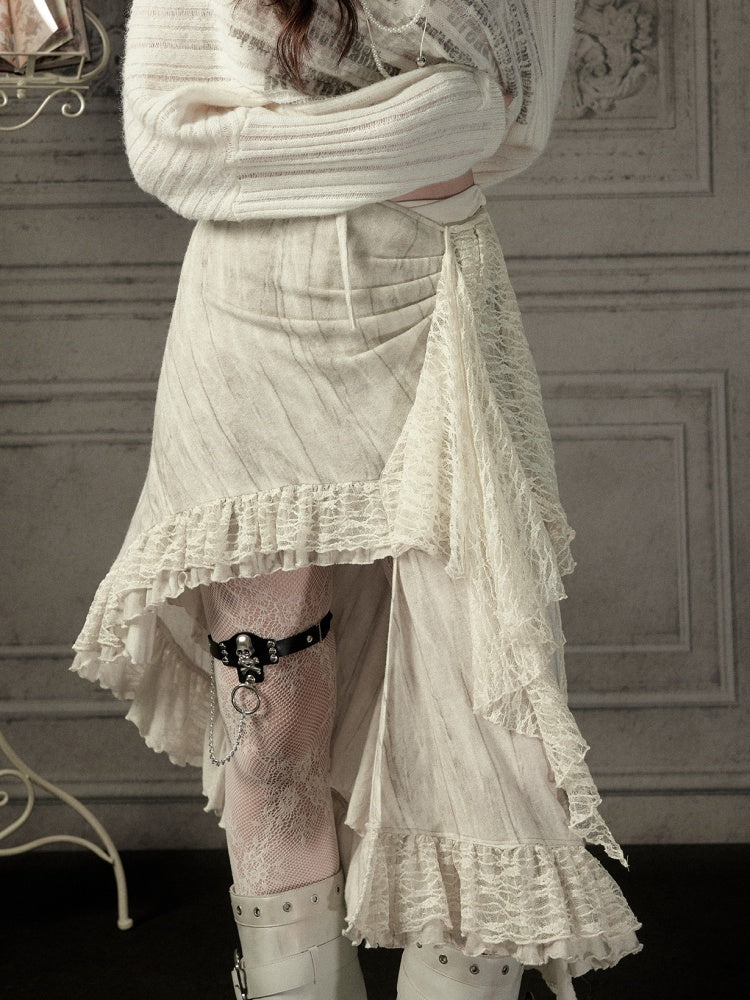Lace Patchwork Beige Irregular Short Skirt【s0000018937】