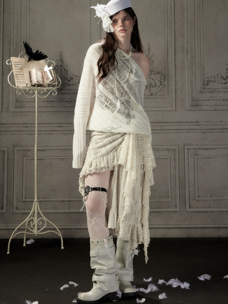 Lace Patchwork Beige Irregular Short Skirt【s0000018937】
