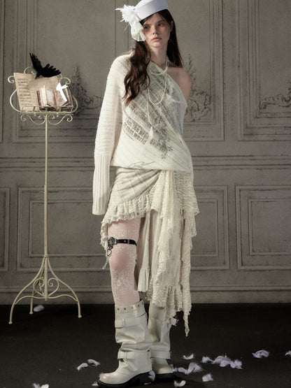 Lace Patchwork Beige Irregular Short Skirt【s0000018937】