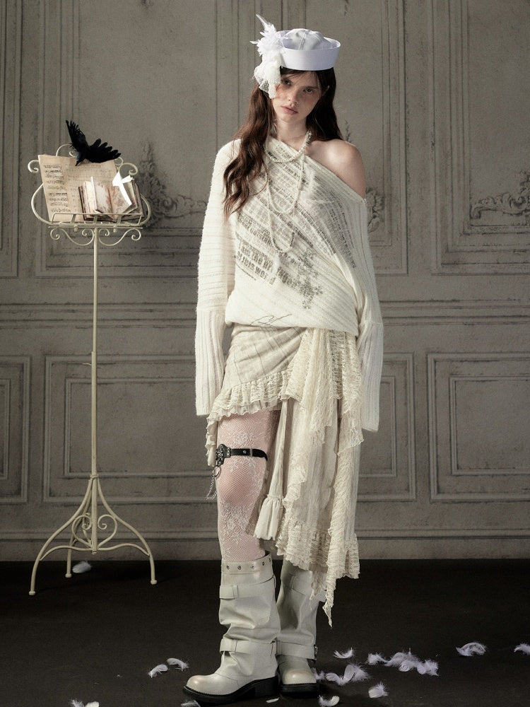 Lace Patchwork Beige Irregular Short Skirt【s0000018937】