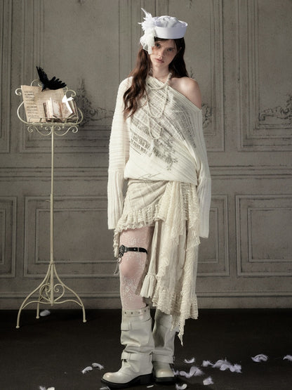 Lace Patchwork Beige Irregular Short Skirt【s0000018937】