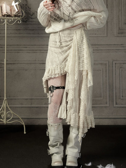 Lace Patchwork Beige Irregular Short Skirt【s0000018937】