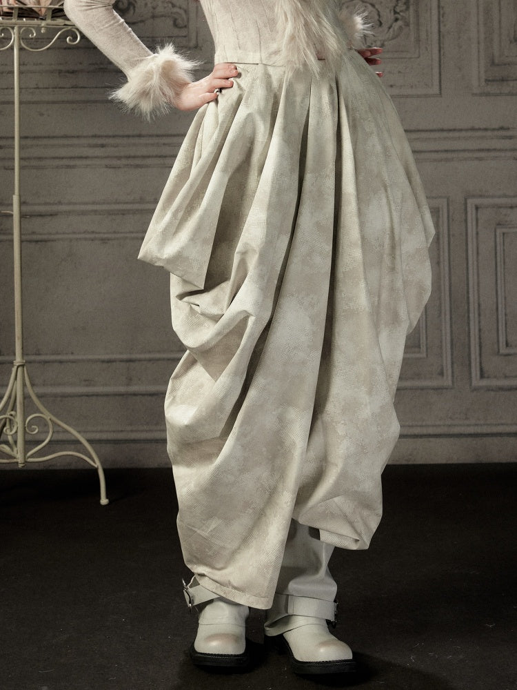 Niche Pleated Layered Beige Asymmetric Long Pants【s0000018938】