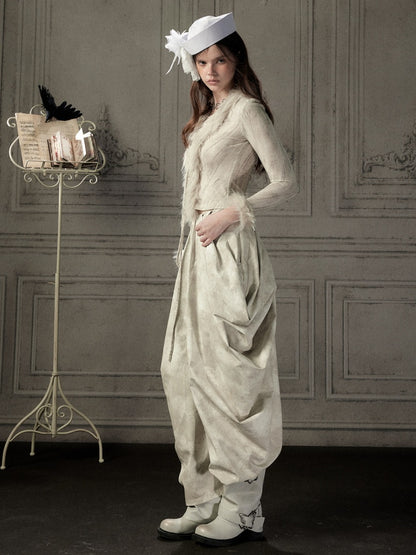 Niche Pleated Layered Beige Asymmetric Long Pants【s0000018938】