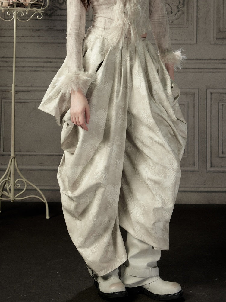 Niche Pleated Layered Beige Asymmetric Long Pants【s0000018938】