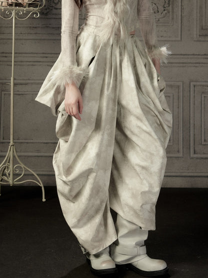 Niche Pleated Layered Beige Asymmetric Long Pants【s0000018938】