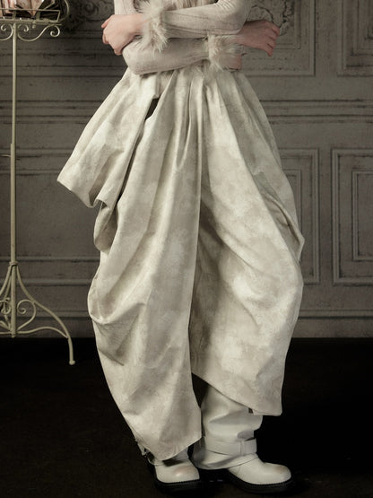 Niche Pleated Layered Beige Asymmetric Long Pants【s0000018938】