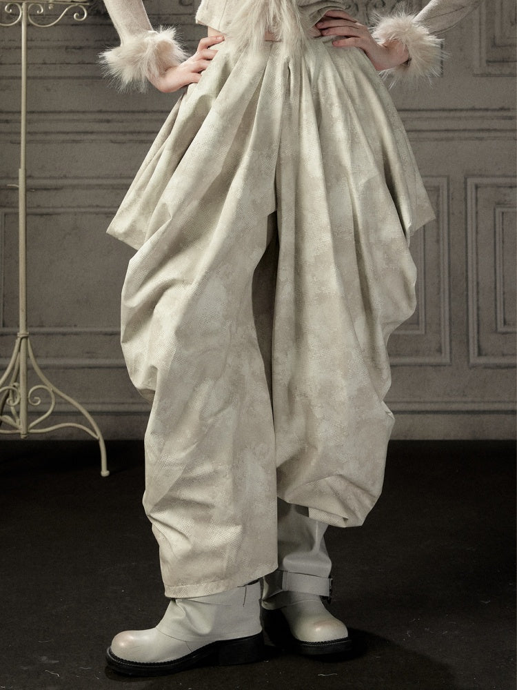 Niche Pleated Layered Beige Asymmetric Long Pants【s0000018938】