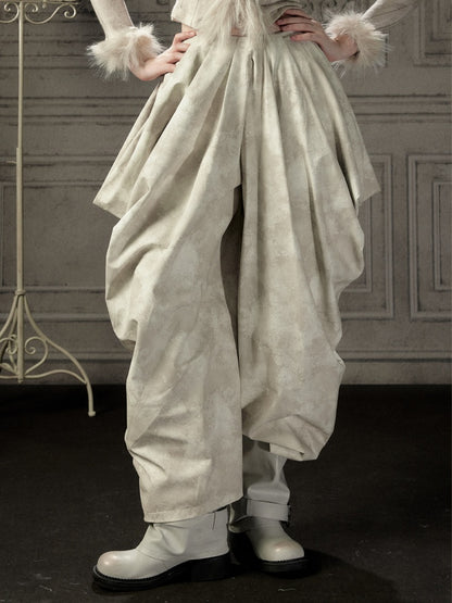 Niche Pleated Layered Beige Asymmetric Long Pants【s0000018938】