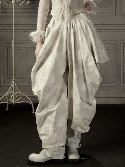 Niche Pleated Layered Beige Asymmetric Long Pants【s0000018938】
