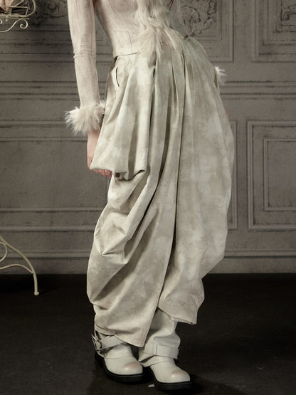Niche Pleated Layered Beige Asymmetric Long Pants【s0000018938】