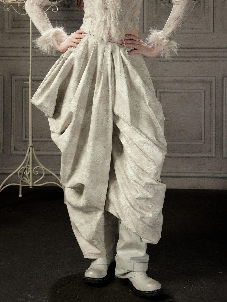 Niche Pleated Layered Beige Asymmetric Long Pants【s0000018938】
