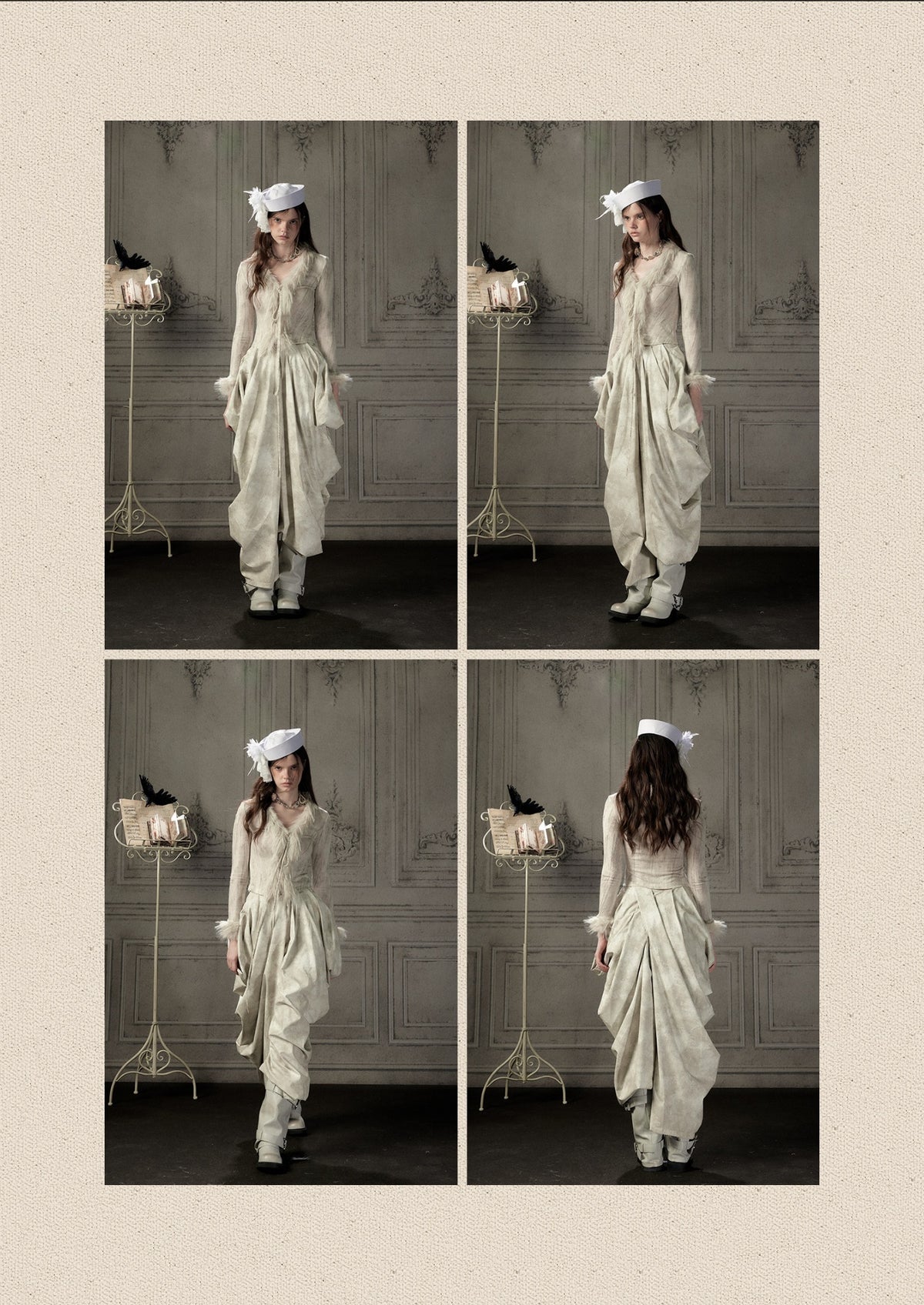 Niche Pleated Layered Beige Asymmetric Long Pants【s0000018938】