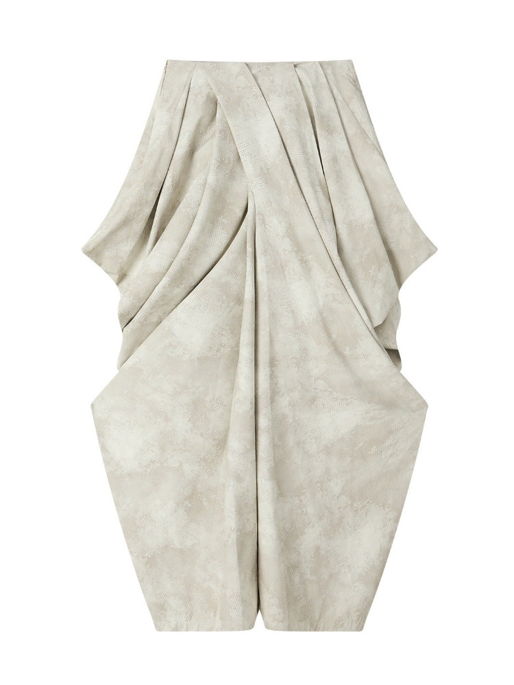 Niche Pleated Layered Beige Asymmetric Long Pants【s0000018938】