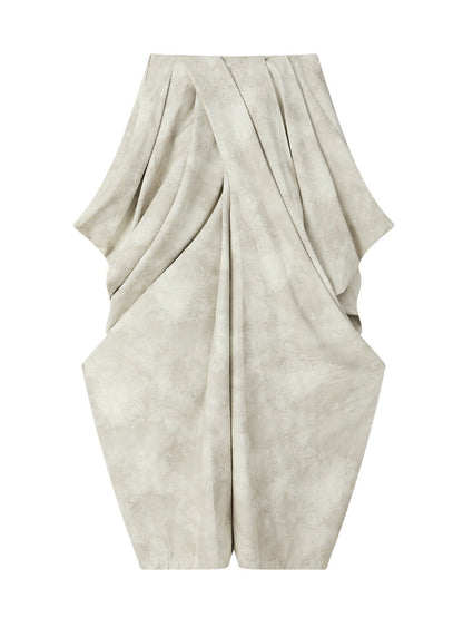 Niche Pleated Layered Beige Asymmetric Long Pants【s0000018938】