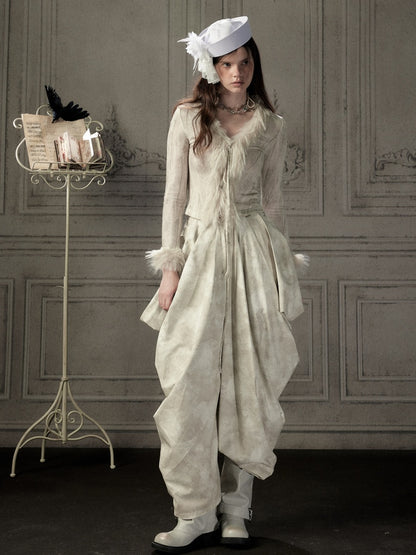Niche Pleated Layered Beige Asymmetric Long Pants【s0000018938】