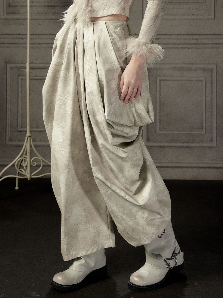 Niche Pleated Layered Beige Asymmetric Long Pants【s0000018938】
