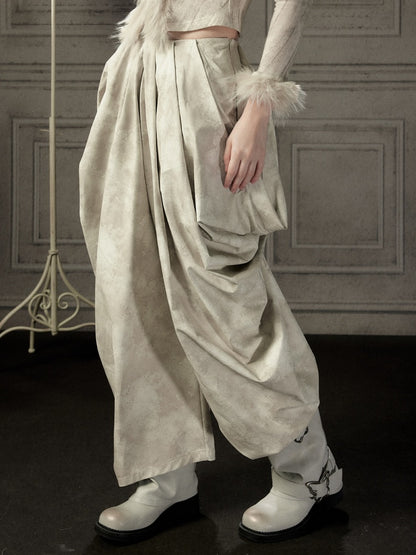 Niche Pleated Layered Beige Asymmetric Long Pants【s0000018938】