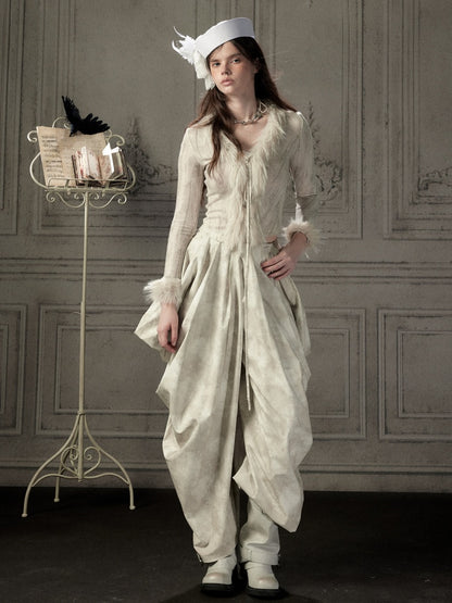 Niche Pleated Layered Beige Asymmetric Long Pants【s0000018938】