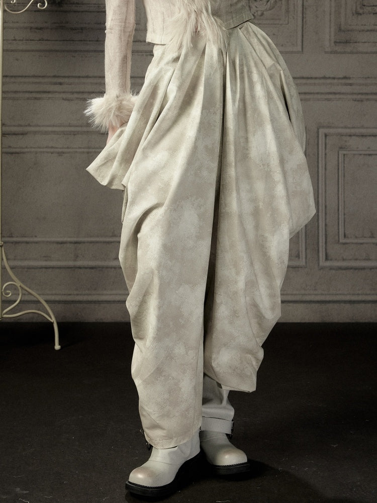 Niche Pleated Layered Beige Asymmetric Long Pants【s0000018938】