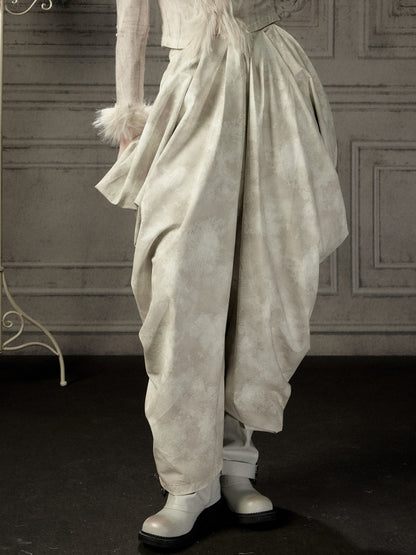 Niche Pleated Layered Beige Asymmetric Long Pants【s0000018938】