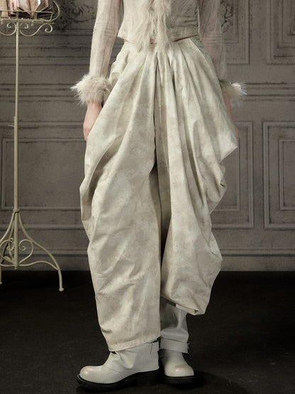 Niche Pleated Layered Beige Asymmetric Long Pants【s0000018938】