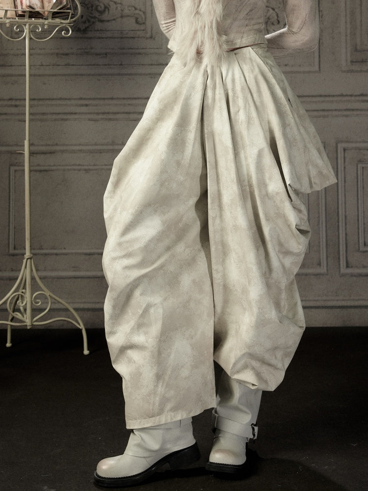 Niche Pleated Layered Beige Asymmetric Long Pants【s0000018938】