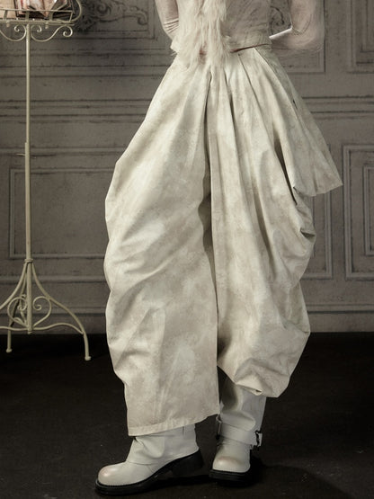 Niche Pleated Layered Beige Asymmetric Long Pants【s0000018938】