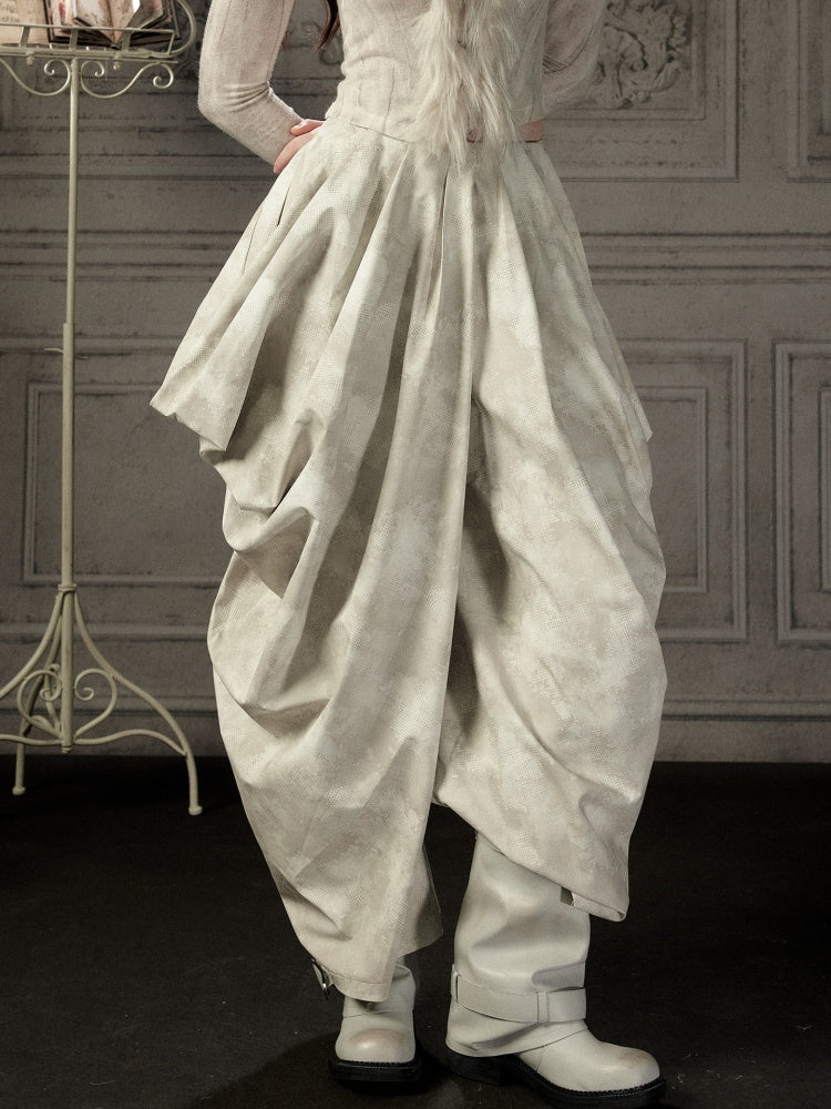 Niche Pleated Layered Beige Asymmetric Long Pants【s0000018938】