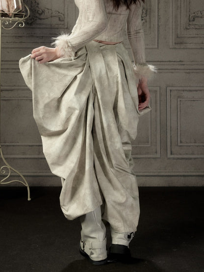 Niche Pleated Layered Beige Asymmetric Long Pants【s0000018938】