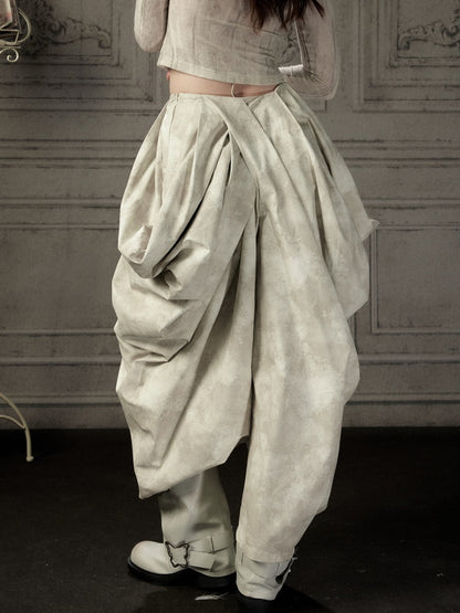 Niche Pleated Layered Beige Asymmetric Long Pants【s0000018938】