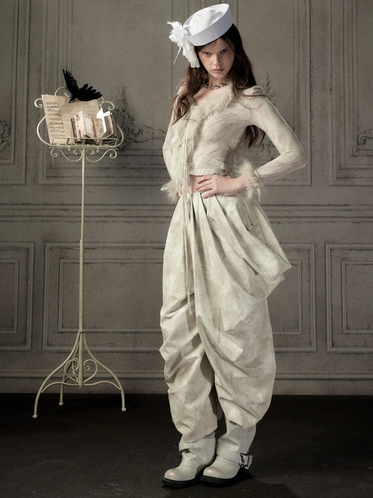 Niche Pleated Layered Beige Asymmetric Long Pants【s0000018938】