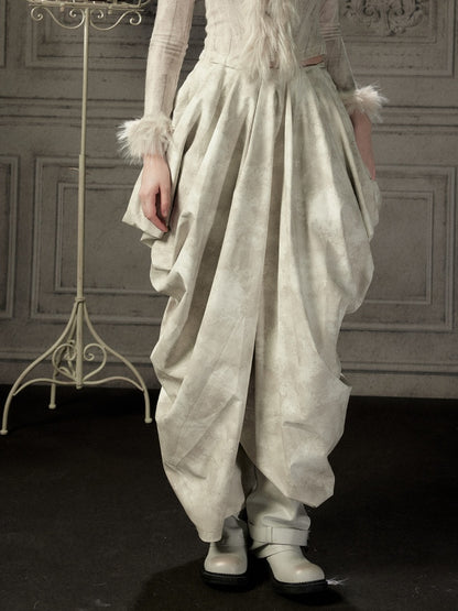 Niche Pleated Layered Beige Asymmetric Long Pants【s0000018938】