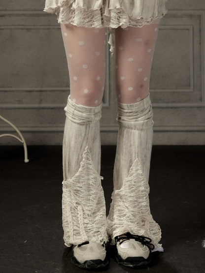Lace Patchwork Leg Covers Slouchy Beige Calf Socks【s0000018939】