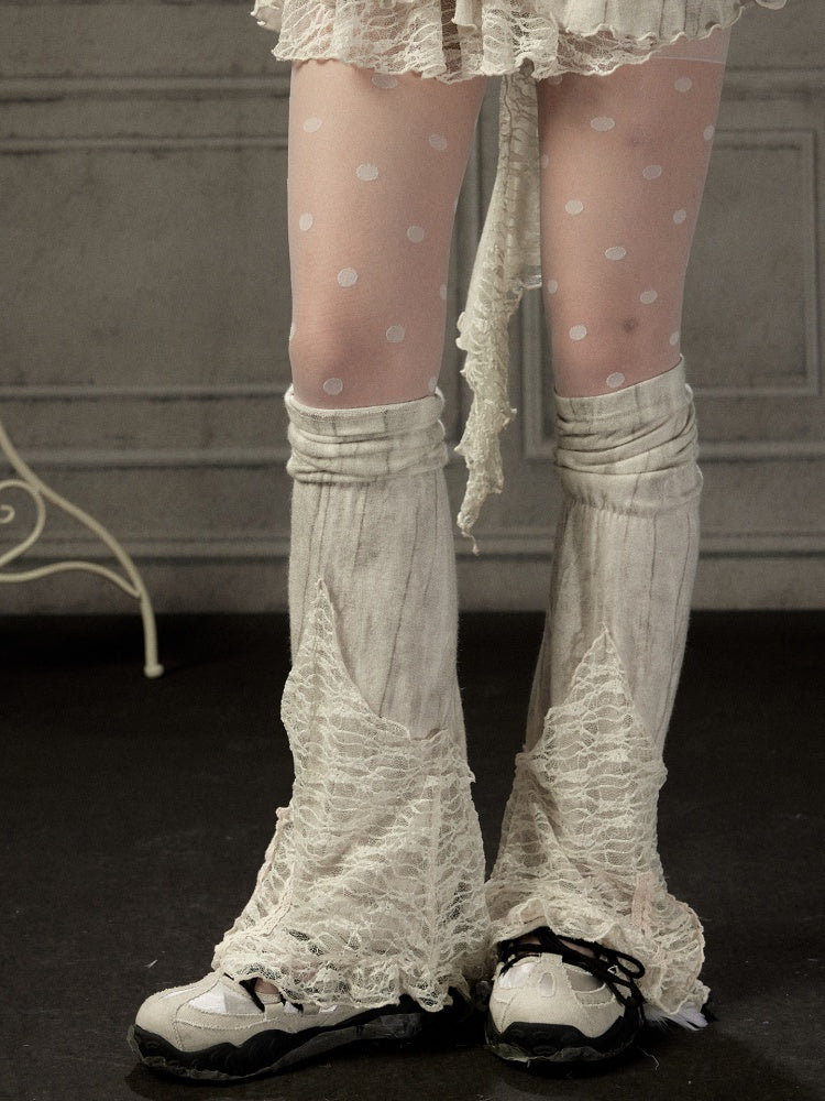 Lace Patchwork Leg Covers Slouchy Beige Calf Socks【s0000018939】